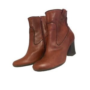 Clarks Ankle Boots Womens 8 M Bootie Cognac Leather Side Zip SIM TO ELDER RAE